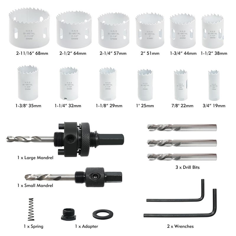 Axelord Hole Saw Kit Bi Metal, with 3/4" to 2-1/2" 22 PCS Saw Blades in Case, Hole Saw Set for Metal, Wood and Plastic, with Clean and Smooth Cutting Edge, Fast Chip Removal - Image 2